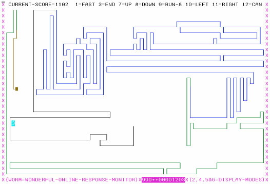 Negative of WORM game on 3270 TSO session